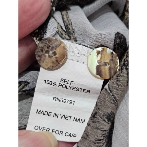 Figueroa & Flower Size XL Button Snakeskin Floral Tan Semi Sheer Blouse Western - Picture 7 of 8